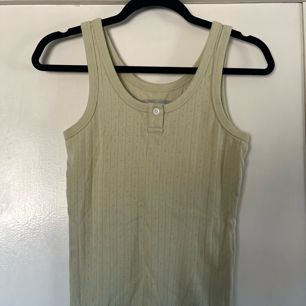 Everlane Women's Organic Cotton Pointelle Tank Top in Sage. Sz XS